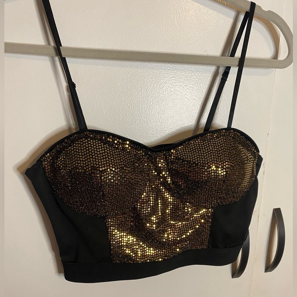 Allegra K Sequin Crop Top for Women's Spaghetti Strap Sexy Sweetheart Neck, M - Picture 4 of 7